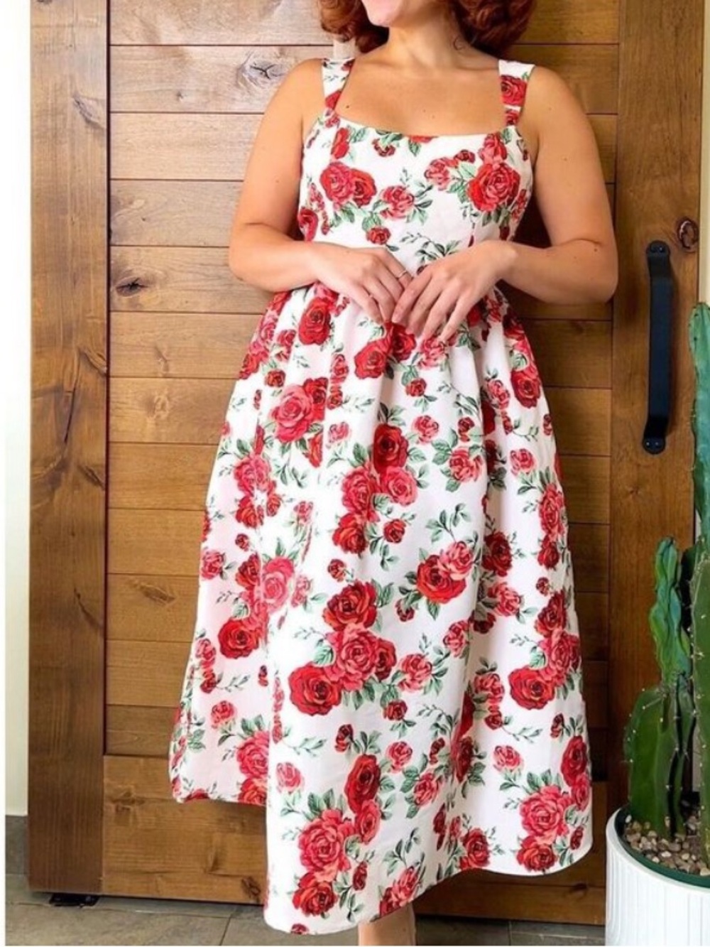 Anthropologie Sachin and Babi Blaine Square Neck Midi Dress Rose Floral Print 14